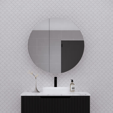 RIVA LONDON Matte Black Round Shaving Cabinet 800mm