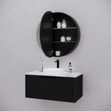RIVA LONDON Matte Black Round Shaving Cabinet 800mm