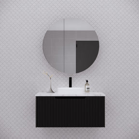 RIVA LONDON Matte Black Round Shaving Cabinet 800mm