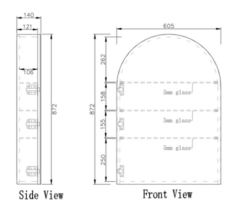 RIVA LONDON Matte White Arch Shaving Cabinet 600mm-drawing