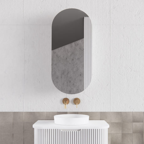 RIVA LONDON Matte White Oval Mirror Cabinet 455x870x140mm