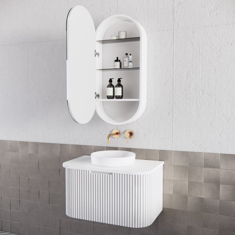 RIVA LONDON Matte White Oval Mirror Cabinet 455x870x140mm