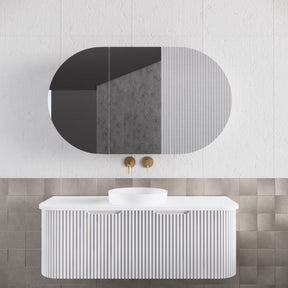 RIVA LONDON Matte White Oval Shaving Cabinet 1200mm-1