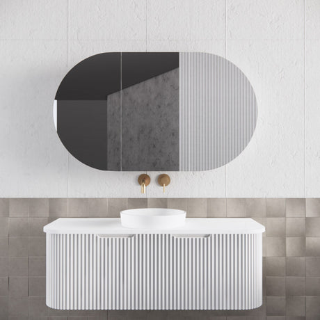 RIVA LONDON Matte White Oval Shaving Cabinet 1200mm-1