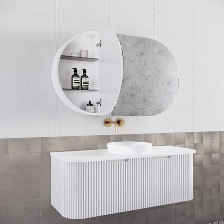 RIVA LONDON Matte White Oval Shaving Cabinet 1200mm-2
