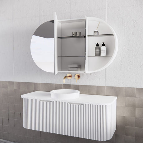 RIVA LONDON Matte White Oval Shaving Cabinet 1200mm-3