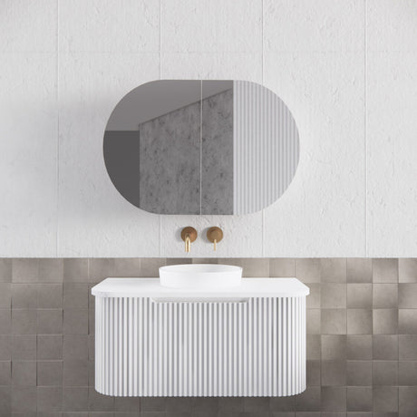 RIVA LONDON Matte White Oval Shaving Cabinet 870mm-1