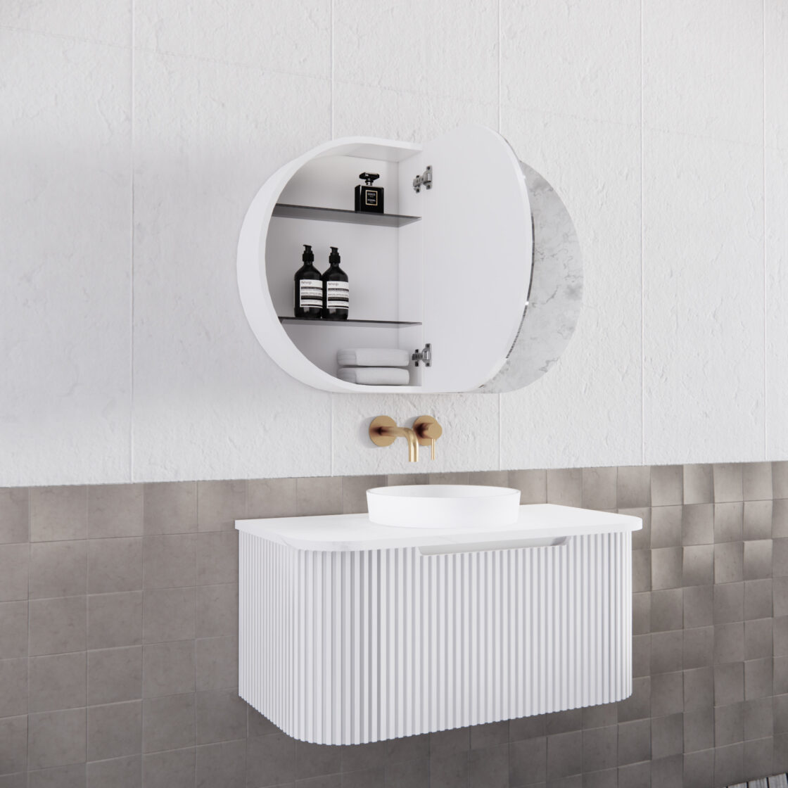 RIVA LONDON Matte White Oval Shaving Cabinet 870mm-2