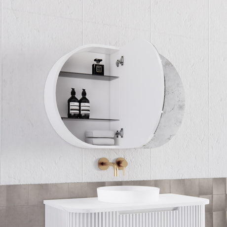 RIVA LONDON Matte White Oval Shaving Cabinet 870mm-3