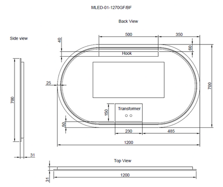 RIVA O1 LED Oval Frame Mirror 900/1200mm Brushed Nickel
