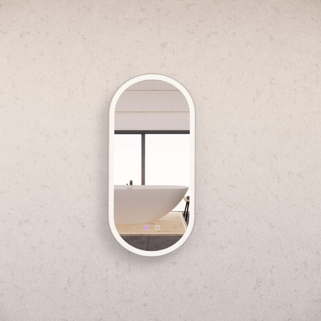 RIVA O1 LED Oval Frame Mirror 900/1200mm Brushed Nickel