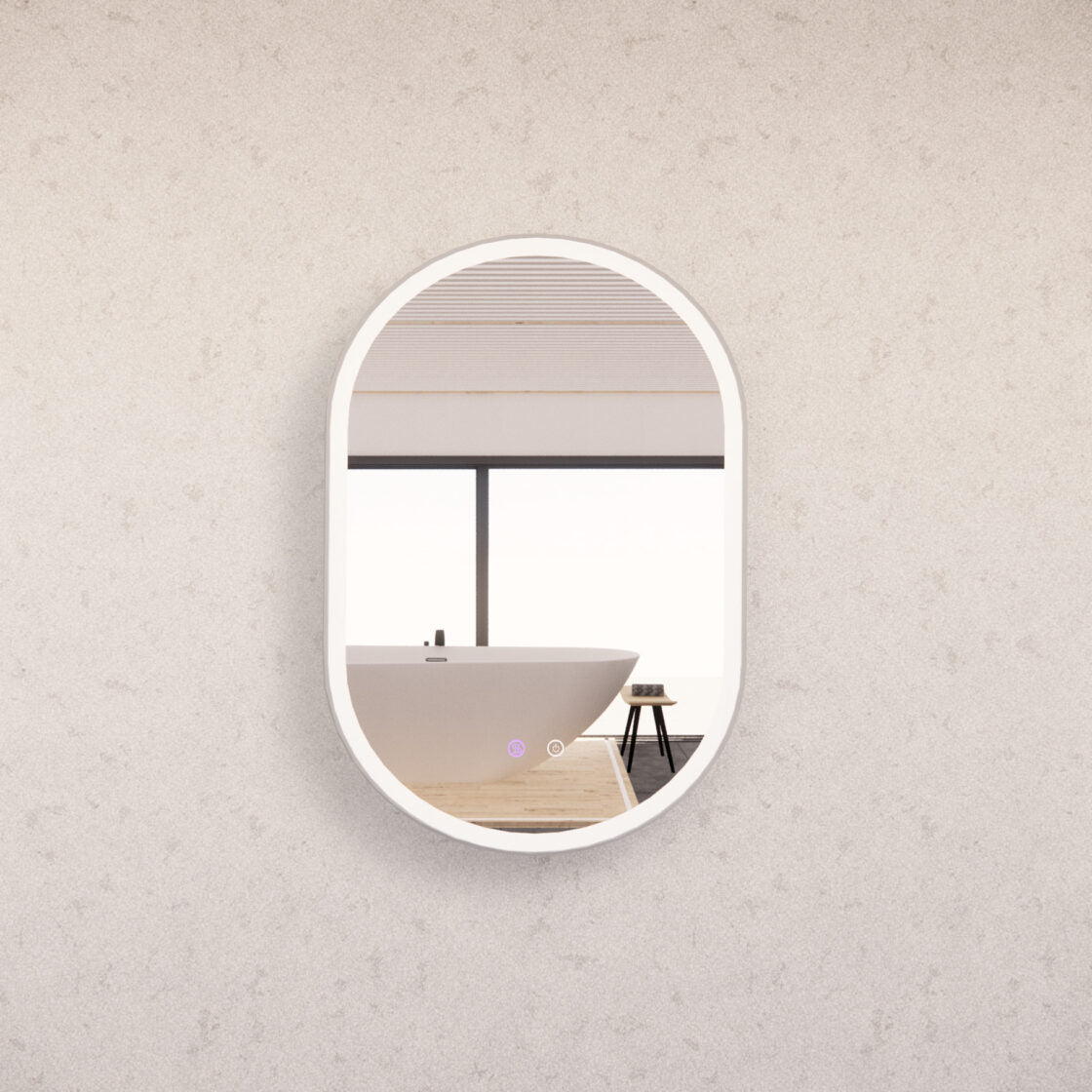 RIVA O1 LED Oval Frame Mirror 900/1200mm Brushed Nickel