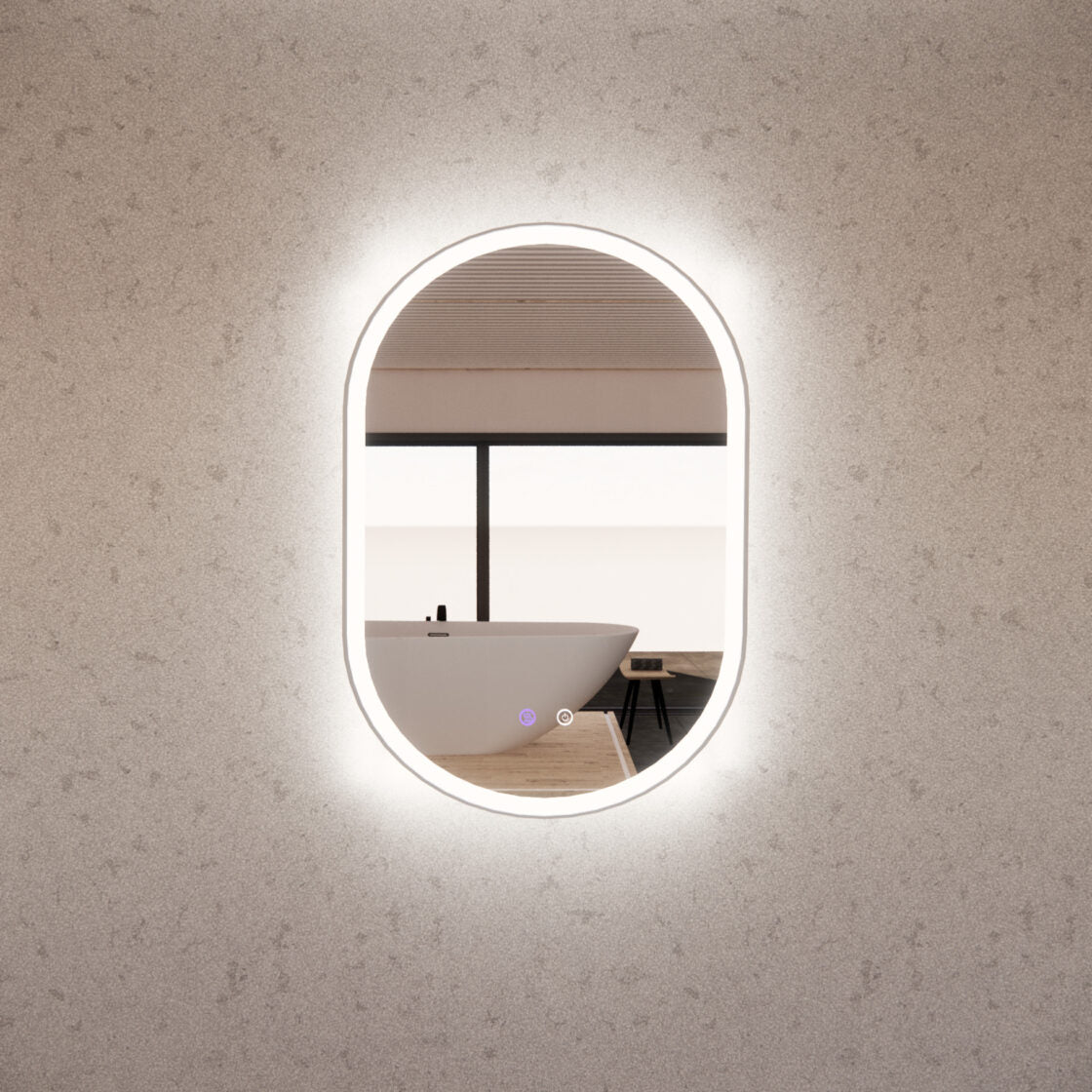 RIVA O1 LED Oval Frame Mirror 900/1200mm Brushed Nickel