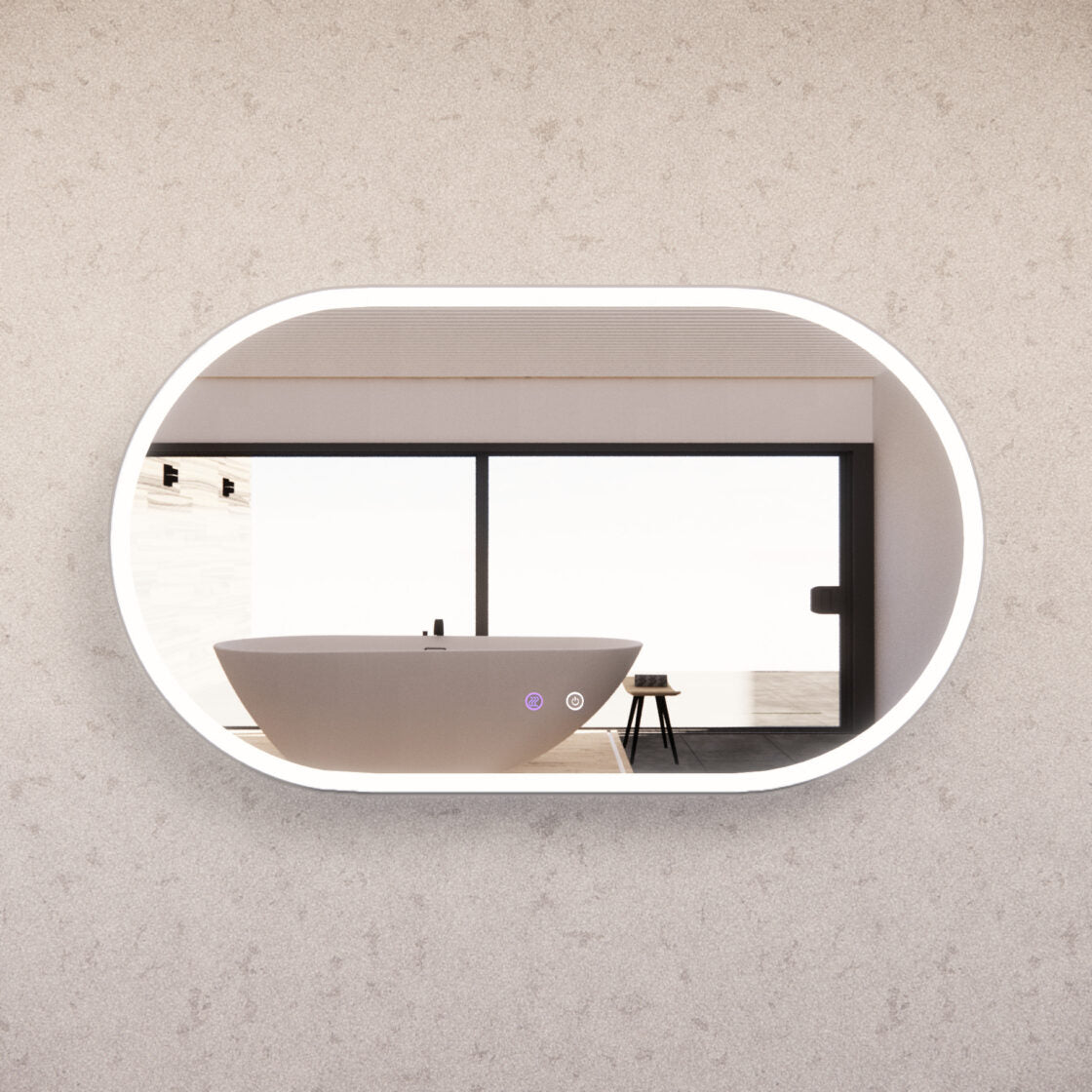 RIVA O1 LED Oval Frame Mirror 900/1200mm Brushed Nickel