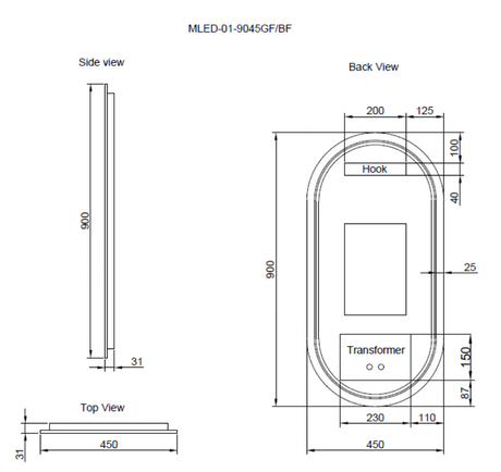 RIVA O1 LED Oval Frame Mirror 900/1200mm Brushed Nickel