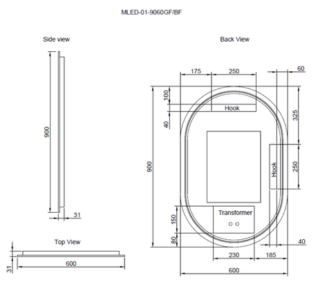 RIVA O1 LED Oval Frame Mirror 900/1200mm Brushed Nickel
