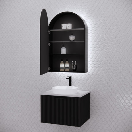 RIVA PARIS Matte Black ARCH LED Shaving Cabinet 605mm