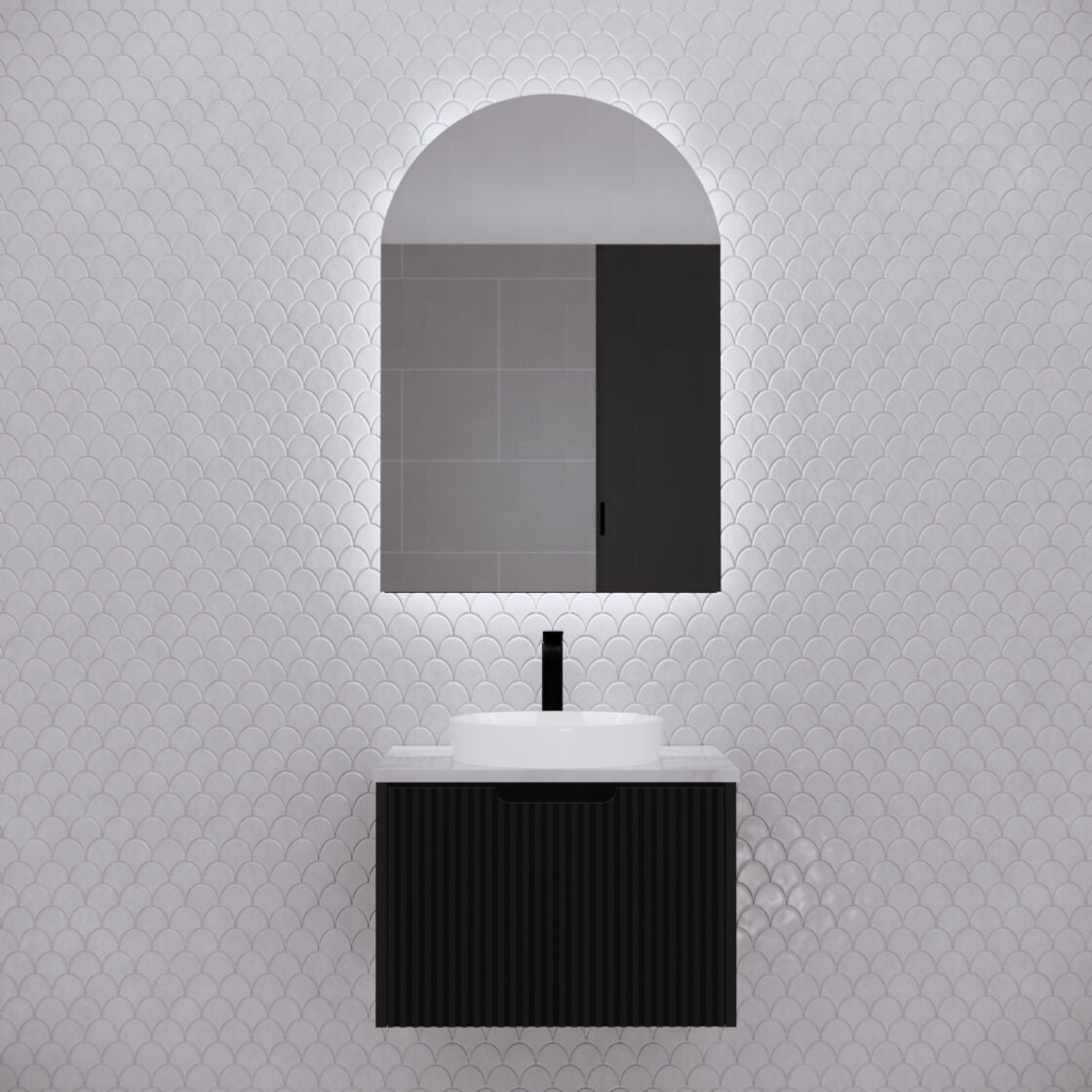 RIVA PARIS Matte Black ARCH LED Shaving Cabinet 605mm