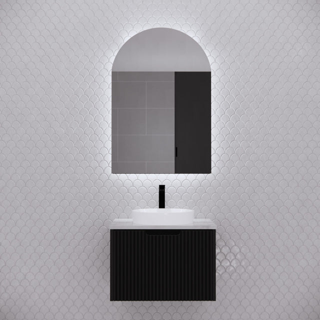 RIVA PARIS Matte Black ARCH LED Shaving Cabinet 605mm