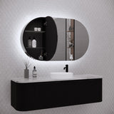 RIVA PARIS Matte Black Oval LED Shaving Cabinet 1200mm