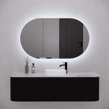 RIVA PARIS Matte Black Oval LED Shaving Cabinet 1200mm