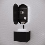 RIVA PARIS Matte Black Oval LED Shaving Cabinet 450mm