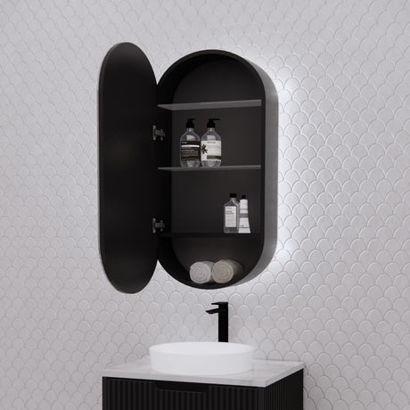 RIVA PARIS Matte Black Oval LED Shaving Cabinet 450mm