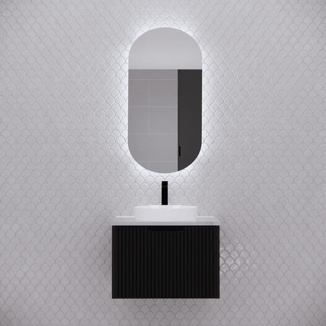 RIVA PARIS Matte Black Oval LED Shaving Cabinet 450mm