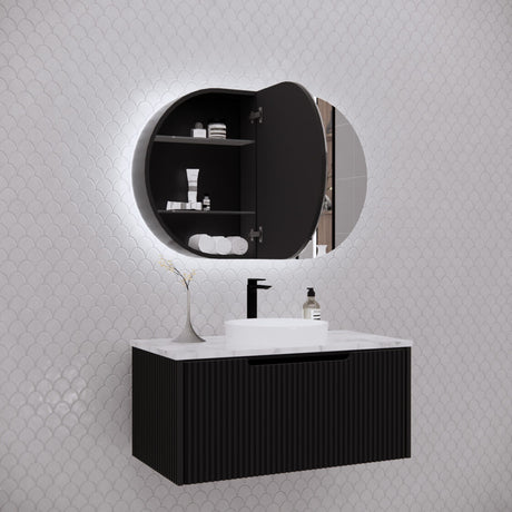 RIVA PARIS Matte Black Oval LED Shaving Cabinet 870mm