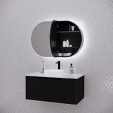 RIVA PARIS Matte Black Oval LED Shaving Cabinet 870mm