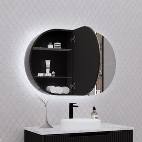 RIVA PARIS Matte Black Oval LED Shaving Cabinet 870mm