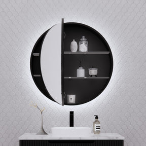 RIVA PARIS Matte Black Round LED Shaving Cabinet 800mm