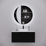 RIVA PARIS Matte Black Round LED Shaving Cabinet 800mm