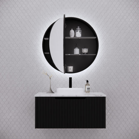 RIVA PARIS Matte Black Round LED Shaving Cabinet 800mm