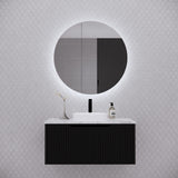 RIVA PARIS Matte Black Round LED Shaving Cabinet 800mm