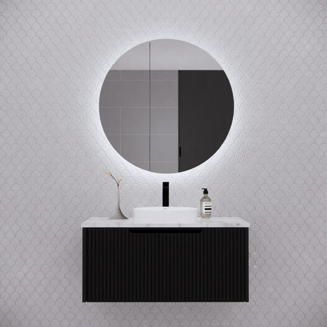 RIVA PARIS Matte Black Round LED Shaving Cabinet 800mm