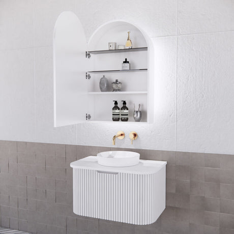 RIVA PARIS Matte White ARCH LED Shaving Cabinet 605mm