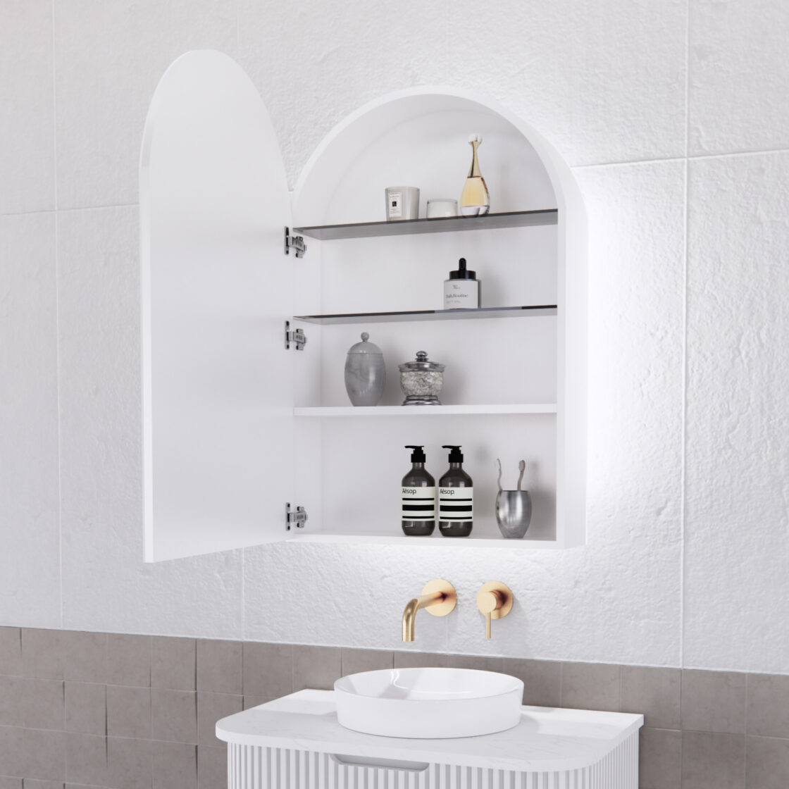 RIVA PARIS Matte White ARCH LED Shaving Cabinet 605mm