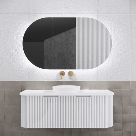 RIVA PARIS Matte White Oval LED Shaving Cabinet 1200mm