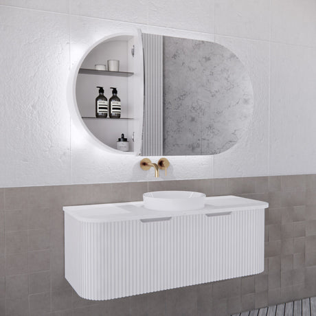 RIVA PARIS Matte White Oval LED Shaving Cabinet 1200mm