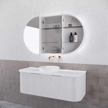 RIVA PARIS Matte White Oval LED Shaving Cabinet 1200mm