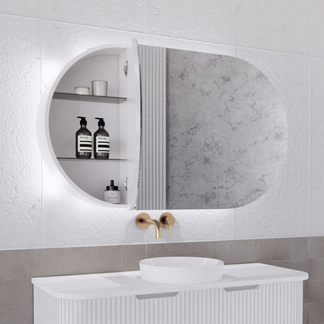 RIVA PARIS Matte White Oval LED Shaving Cabinet 1200mm