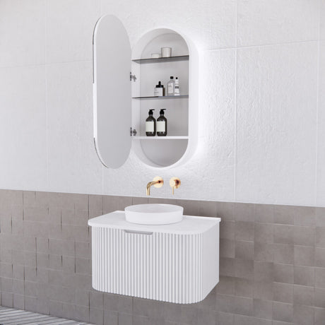 RIVA PARIS Matte White Oval LED Shaving Cabinet 450mm