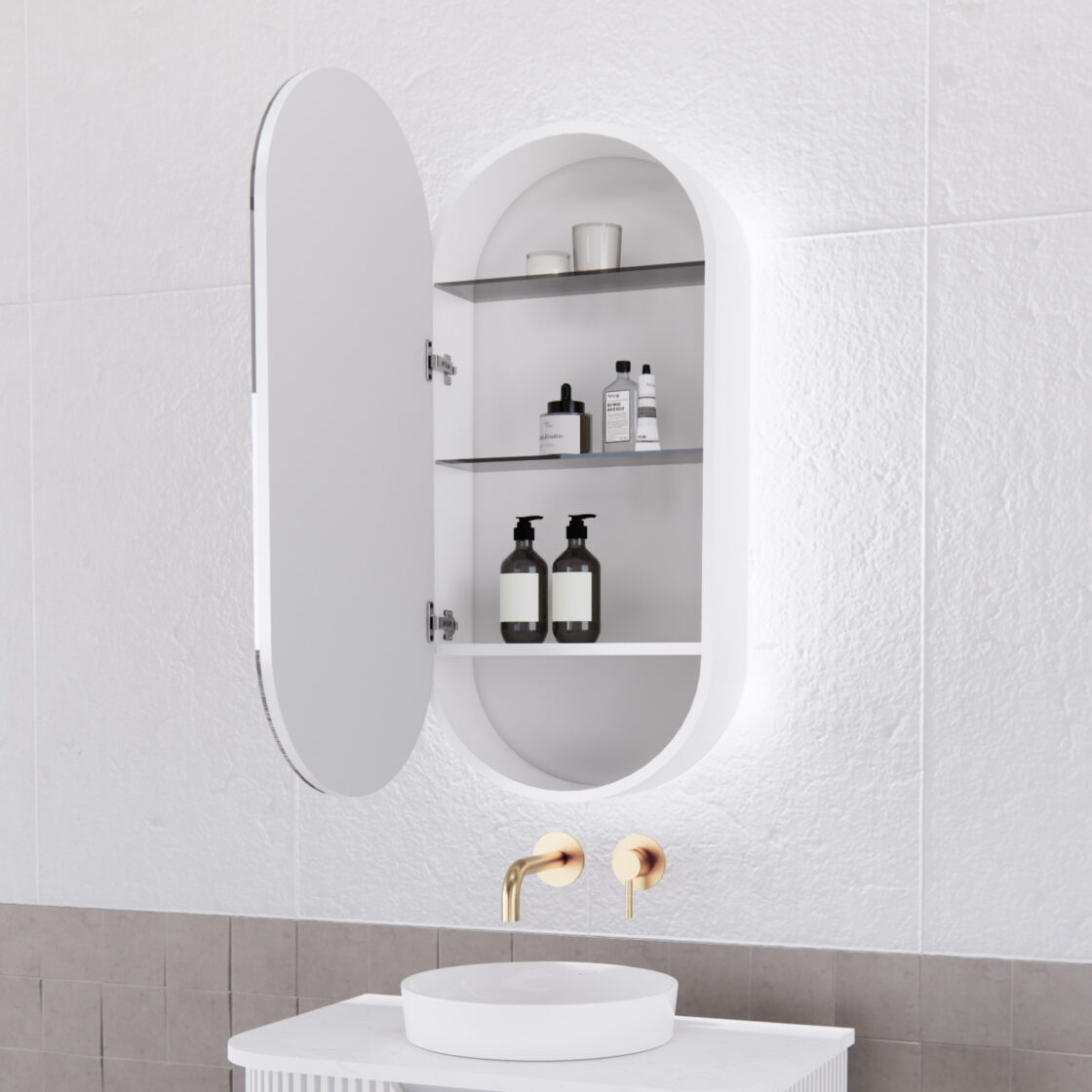 RIVA PARIS Matte White Oval LED Shaving Cabinet 450mm