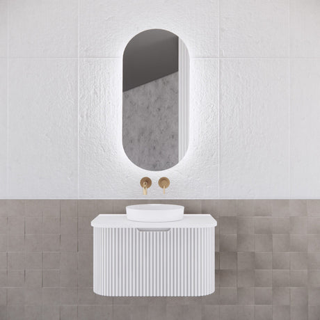 RIVA PARIS Matte White Oval LED Shaving Cabinet 450mm