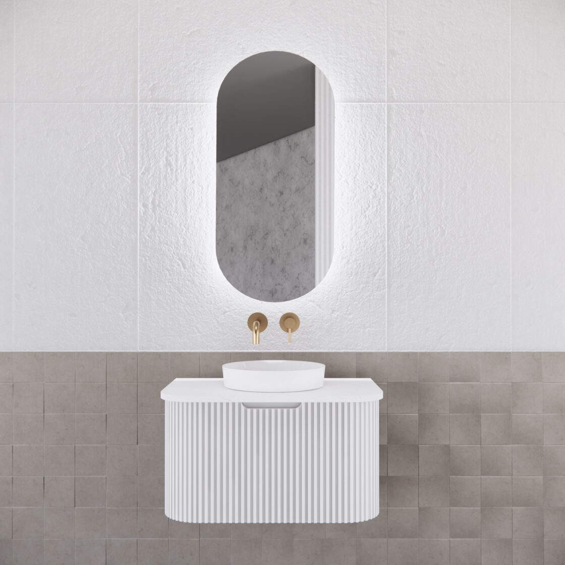 RIVA PARIS Matte White Oval LED Shaving Cabinet 450mm