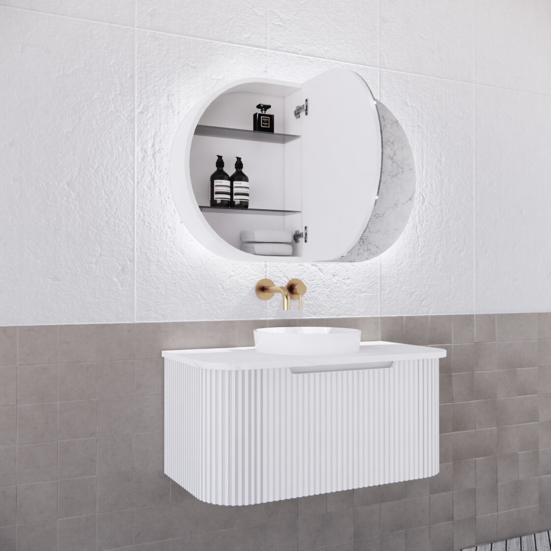 RIVA PARIS Matte White Oval LED Shaving Cabinet 870mm
