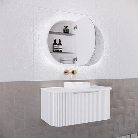 RIVA PARIS Matte White Oval LED Shaving Cabinet 870mm