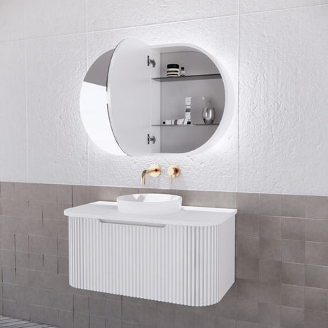 RIVA PARIS Matte White Oval LED Shaving Cabinet 870mm