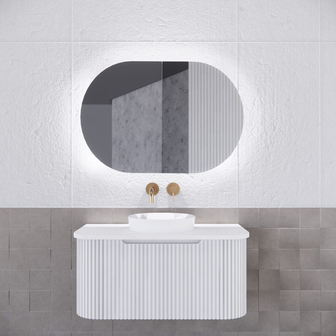 RIVA PARIS Matte White Oval LED Shaving Cabinet 870mm